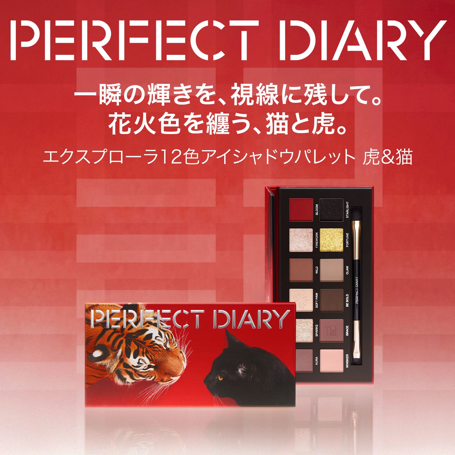 エクスプローラ 12色動物アイシャドウパレット 虎&猫